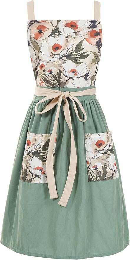 Pinknoke Vintage Pinafore Apron Dress for Women with Pockets Cute Floral Chef Aprons for Kitchen Cooking Baking Gardening by Pinknoke