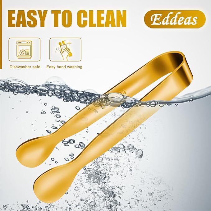 EDDEAS 12 PCS Small Serving Tongs, 4.3" Mini Gold Tongs, Gold Kitchen Tongs for Serving Food, Coffee Bar, Tea Party, Desserts Party and Ice Bucket - Image 8