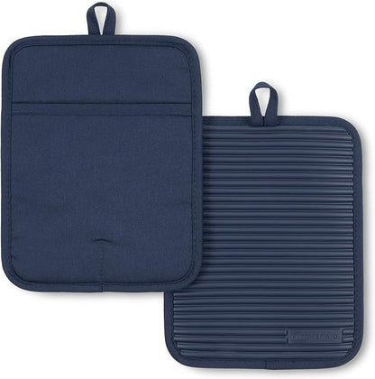 KitchenAid Ribbed Soft Silicone Pot Holder 2-Pack Set, Ink Blue, 7"x9" by KitchenAid
