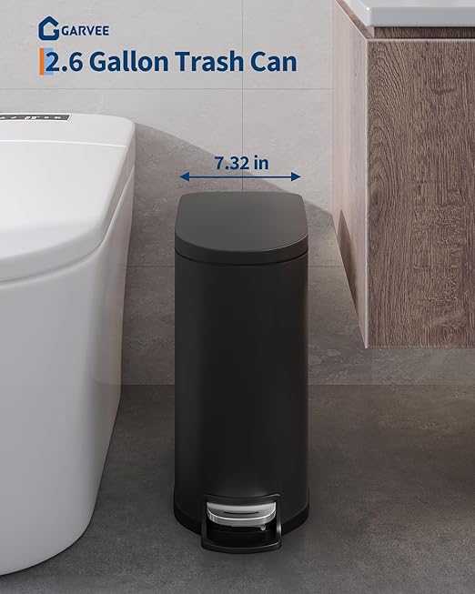 GarveeHome 13 Gal & 2.6 Gal Trash Can Combo Set, Kitchen Trash Can and Bathroom Trash Bin with Lid, Step-On Rustproof Garbage Bin with Inner Bucket, Black - Image 3