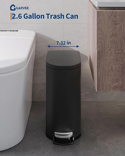 GarveeHome 13 Gal & 2.6 Gal Trash Can Combo Set, Kitchen Trash Can and Bathroom Trash Bin with Lid, Step-On Rustproof Garbage Bin with Inner Bucket, Black - Image 3
