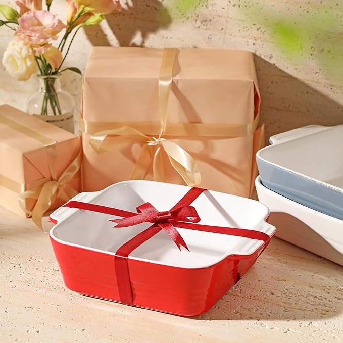 DOWAN 8x8 Baking dish, Square Baking Pan, Ceramic Casserole Dishes for Oven, Cake Pan with Handle, for Brownie, Lasagna, Casserole, 2 Quart, Home Gift, Wedding Gift, Red - Image 6