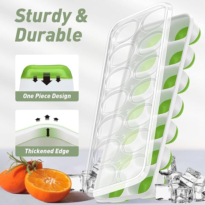ChefAide Ice Cube Tray with Lid, 2 Packs 28 Cubes Durable Stackable Ice Cube Trays for Freezer with Removable Lids, Easy-Release Plastic & Silicone Ice Tray for Cocktail, Coffee - Image 4