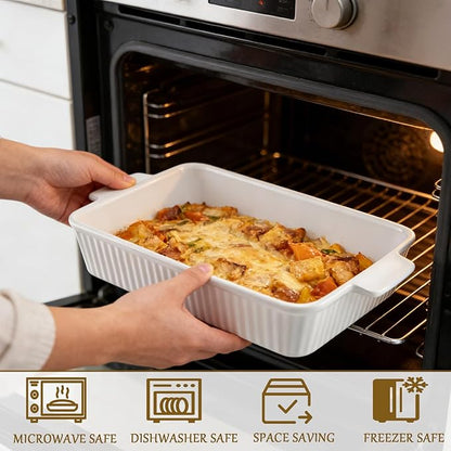 Casserole Dish, 9x13 Baking Pan, 4.4QT Large Casserole Dishes for Oven, Ceramic 9x13 Baking Dish with Handles, Oven Safe and Durable Baking Dishes for Lasagna, Baking Cake, Kitchen(Soft White)