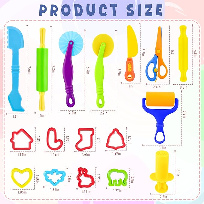Dough Tools for Kids，40pcs Basic Dough Play Toys Includes Cutters, Roller, Rolling Pins, Safety Scissors