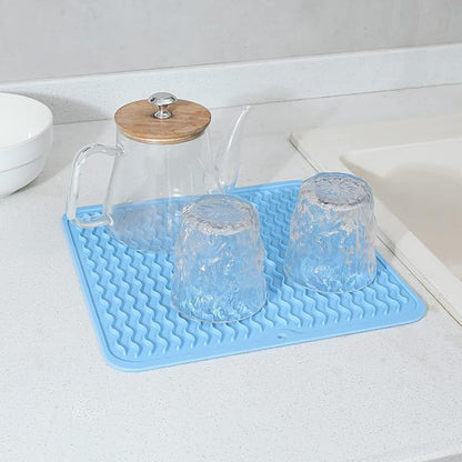 MicoYang Silicone Dish Drying Mat for Multiple Usage,Easy clean,Eco-friendly,Heat-resistant Silicone Mat for Kitchen Counter or Sink,Refrigerator or Drawer liner Light Blue M 12 inches x 12 inches - Image 6
