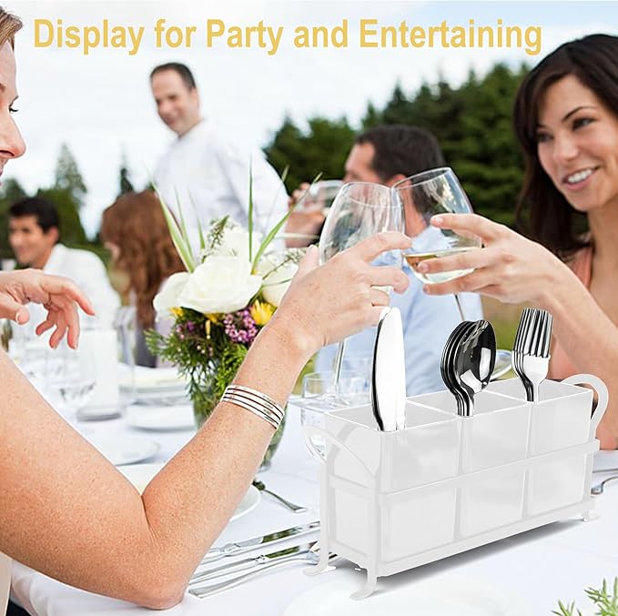 ECOIOU Cutlery Holder with Drain Holes, Silverware Caddy for Party, kitchen counter, 3pcs Bins Set Countertop Utensil Holder for Spoons, Forks and Knives, White - Image 6
