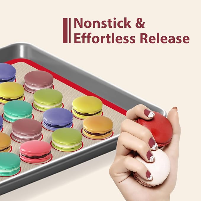 Macaron Silicone Baking Mats, 3 PCS Non Stick Macaroon Mat Silicone for Macarons, Cookie, Pastry, Red - Image 3