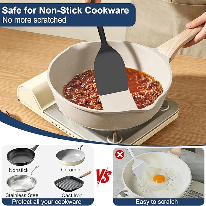 Silicone Spatula Turner, 600°F Heat Resistant Spatulas for Cooking, BPA Free, Flexible Rubber Kitchen Utensils Set Flipper for Eggs, Pancakes, Fish, Burgers, Dishwasher Safe (5 Pack, Black) - Image 2
