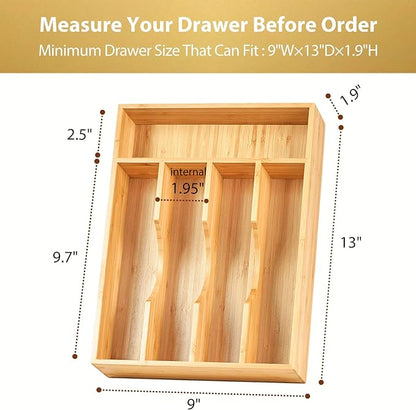 Umilife Bamboo Kitchen Drawer Organizer, 9 Inch Silverware Utensils Tray Holder for Small Drawer, Wood Caddy for Flatware Cutlery Knives - Image 6