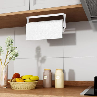 Paper Towel Holder Under Cabinet, White Kitchen Accessories Decor, Wall Mount, White Paper Towel Holder for Bathroom, Stainless Steel, Adhesive or Screws - Image 7