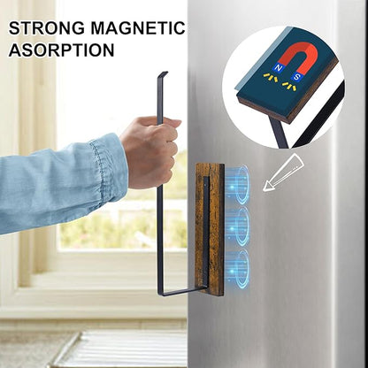 Magnetic Paper Towel Holder,Wood Farmhouse Heavy Duty Strong Magnet Backing for Toolbox,Grill,Microwave,Fridge,Garage - Fit for Large Size of Paper Towel Roll