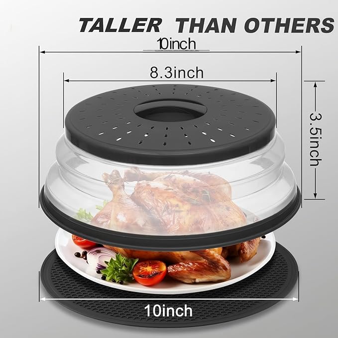 4 in 1,WENWELL 2 Microwave Splatter Cover & 2 Mat,Cooking Splash Guard with Handle,Kitchen dish bowl Plate Proof Food lid & Silicone Round mat,Home Apartment Essential - Image 2