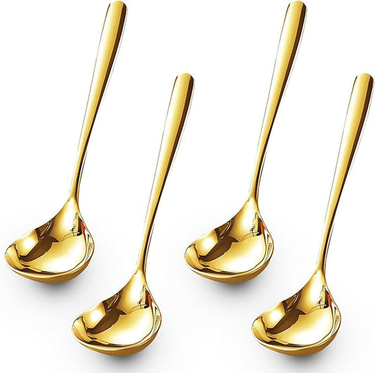Comicfs 4 Pack Small Soup Ladles, Sauce ladles, SUS 304 Stainless Steel Small Serving Ladle, Gravy Soup Spoon Ladles 8-Inch (Gold) by Comicfs