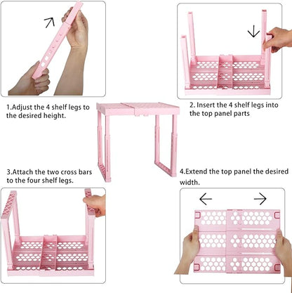 Svartur Adjustable Locker Shelf Pink Height and Width Adjustable Locker Organizer Shelf for School Locker, Stackable Locker Stand Tools for Gym Lockers, Office, Back to School Essentials