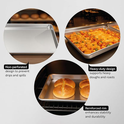 Restaurantware Met Lux 26 x 18 Inch Industrial Baking Pan 1 Heavy-Duty Full-Size Bakery Sheet Pan - Rimmed Edges Endures Up To 392F Aluminum Sheet Pan Dishwashable Ideal For Baking Or Roasting