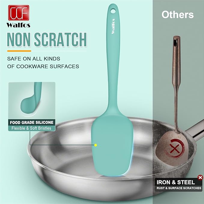 Walfos Silicone Spatula - 600°F High Heat Resistant Kitchen Spoon Spatulas（set of 5), Strong Steel Core and One-Pieces Design, For Cooking Mixing & Baking - BPA Free and Dishwasher Safe (Teal/Aqua) - Image 5