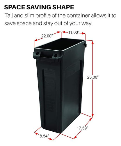 Rubbermaid Commercial Products Slim Jim Trash/Garbage Can with Venting Channels, 16-Gallon, Gray, for Kitchen/Office/Workspace, Pack of 4 - Image 6