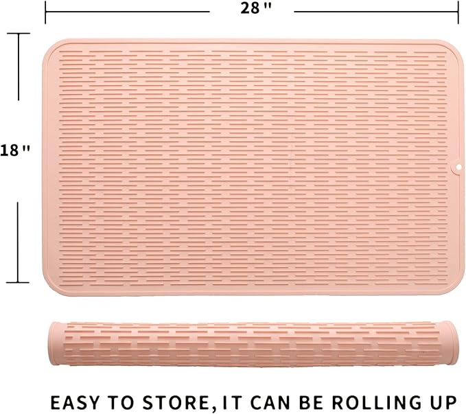 MicoYang Silicone Dish Drying Mat for Multiple Usage,Easy clean,Eco-friendly,Heat-resistant Silicone Mat for Kitchen Counter or Sink,Refrigerator or Drawer Liner Pink 3XL 28 inches x 18 inches - Image 2