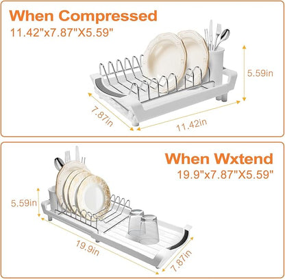 Dish Drying Rack Compact Expandable - A Space-Saving, Stainless Steel, Rust-Resistant Dish Drainer for Kitchen and Apartment Countertops/Sink Cabinets, Extendable from 11.42 to 19.9 inches (White) - Image 6