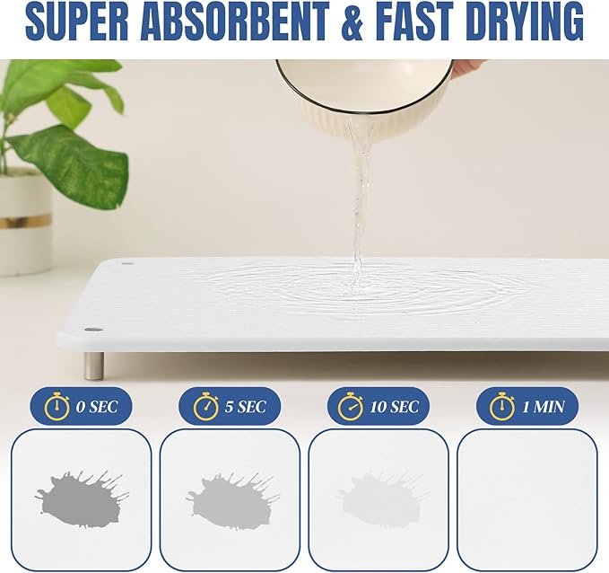 Stone Drying Mat for Kitchen Counter with Non-Slip Stainless Steel Feet, Quick Drying Diatomaceous Dish Racks for Dishes, Bottles and more, 15.7"(L)×11.8"(W), Cream White - Image 2