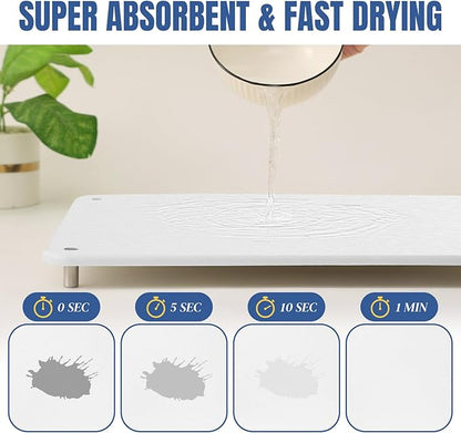Stone Drying Mat for Kitchen Counter with Non-Slip Stainless Steel Feet, Quick Drying Diatomaceous Dish Racks for Dishes, Bottles and more, 15.7"(L)×11.8"(W), Cream White - Image 2