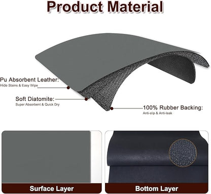 BLESWIN Dish Drying Mat for Kitchen, 16'' x 24'' Coffee Bar Mat for Countertops, Coffee Station Matt with Non-slip Rubber Backed, Absorbent Dish Dying Mat for Kitchen Counter, Gray