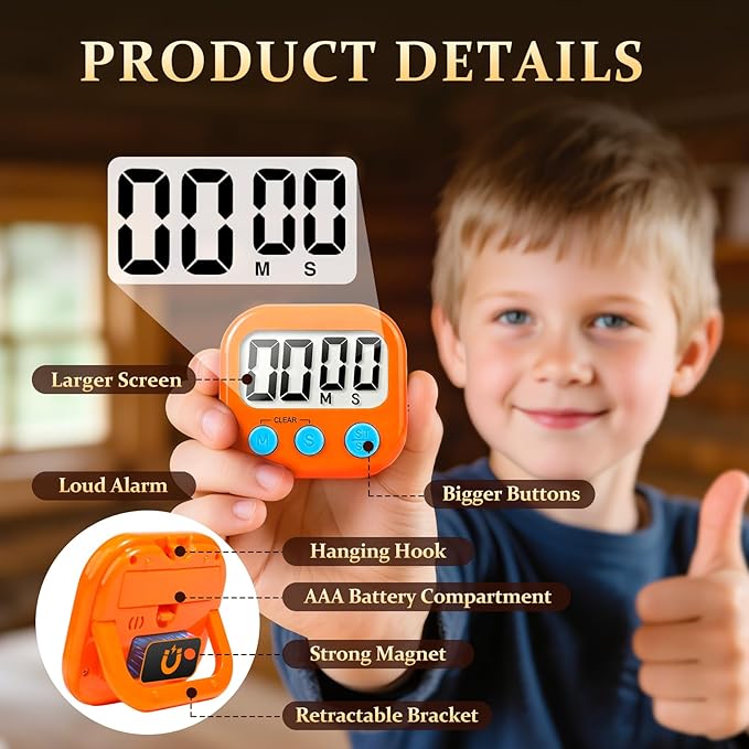 6 Pack Digital Kitchen Timer Small Classroom Timers for Kids Teachers (Orange&Green) - Image 5