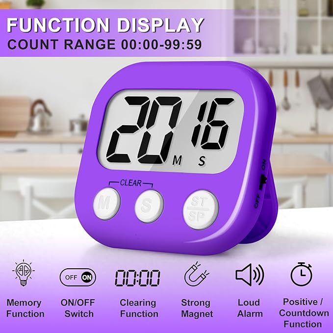 ZILLEEN Classroom Timer for Kids Teachers 2 Pack Digital Timers, Purple & Pink - Image 4