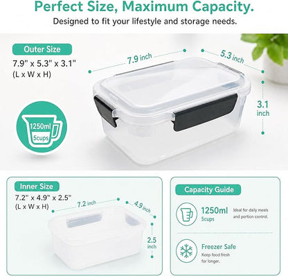 YORY 5 cup Plastic Food Storage Containers with Lids Nestable Freezer Dishwasher Safe Rectangle Meal Prep Container Set,5-Pack - Image 2
