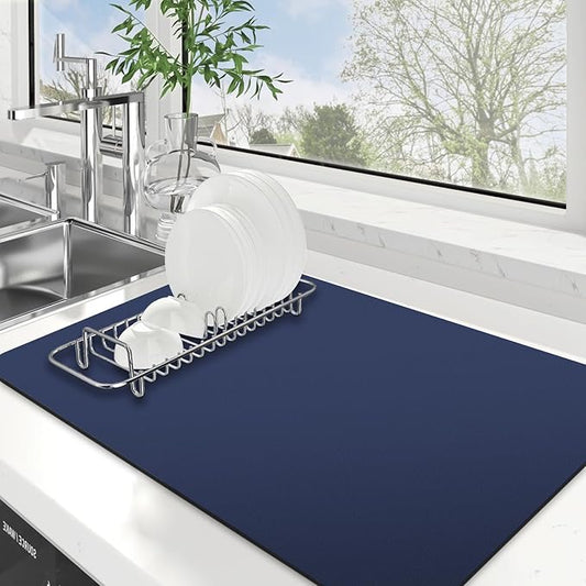WISELIFE Dish Drying Mat Super Absorbent Drying Mat Large Dish Drying Mats for Kitchen Counter Easy Clean Dish Mat Kitchen Drying Mat16"x 24" Classic Blue by WiseLife