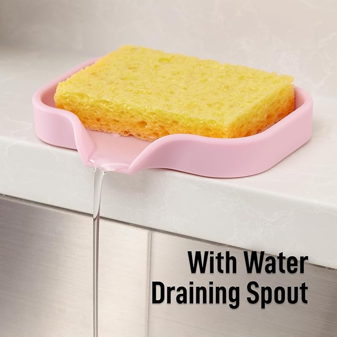 Zulay Kitchen Small Silicone Sponge Holder (4.9x3.3”) – Space-Saving Sink Organizer Tray for Sponge, Soap, Brush & More – Compact Non-Slip Dish for Kitchen & Bathroom (Pink) - Image 8