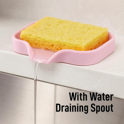Zulay Kitchen Small Silicone Sponge Holder (4.9x3.3”) – Space-Saving Sink Organizer Tray for Sponge, Soap, Brush & More – Compact Non-Slip Dish for Kitchen & Bathroom (Pink) - Image 8