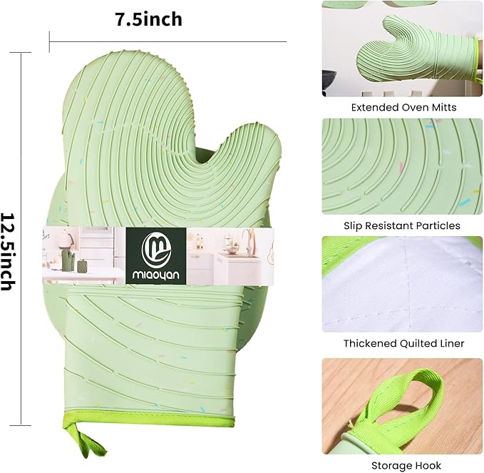 4 Pieces Oven Mitts and Pot Holders of Macaron Color Thickened Non-Slip Silicone Kitchen Gloves, Heat Resistant up to 500F, Essential for Kitchen Baking(makal-lv) - Image 2