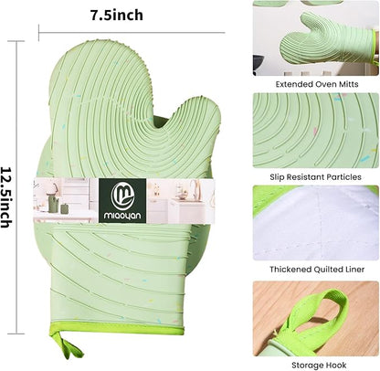 4 Pieces Oven Mitts and Pot Holders of Macaron Color Thickened Non-Slip Silicone Kitchen Gloves, Heat Resistant up to 500F, Essential for Kitchen Baking(makal-lv) - Image 2