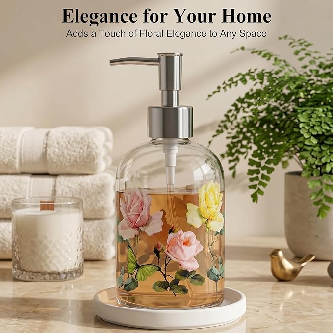 Glass Soap Dispenser Bottle with Pump,Refillable Liquid Hand Dispenser for Bathroom, Kitchen Soap Dispenser 17 oz