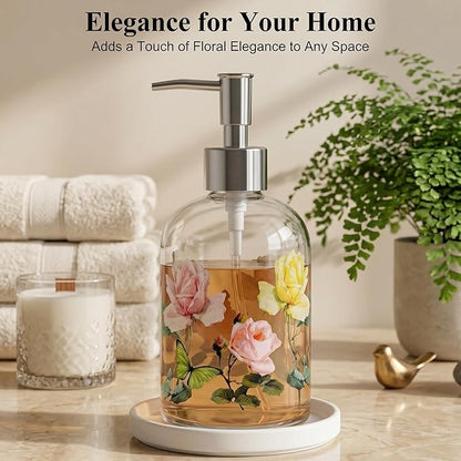 Glass Soap Dispenser Bottle with Pump,Refillable Liquid Hand Dispenser for Bathroom, Kitchen Soap Dispenser 17 oz