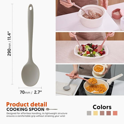 Multi Platinum Silicone Cooking Spoon for Baking, Scraping & Mixing, 100% Food Grade Colorful Silicone Kitchen & Serving Utensils, Heat Resistant, Non-Stick Cookware - 11.4 inch Warm Gray