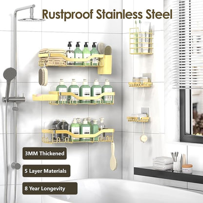 NESOMI Shower Caddy Adhesive Shower Organizer 8-Pack, Rustproof Stainless Steel Bathroom Shelves, Large Capacity No-Drill Rack Storage Accessories with Soap Dish Toothbrush Holder Hooks - Image 5