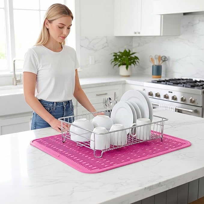 MicoYang Silicone Dish Drying Mat for Multiple Usage,Easy clean,Eco-friendly,Heat-resistant Silicone Mat for Kitchen Counter or Sink,Refrigerator or Drawer Liner Rose 2XL 24 inches x 18 inches - Image 5