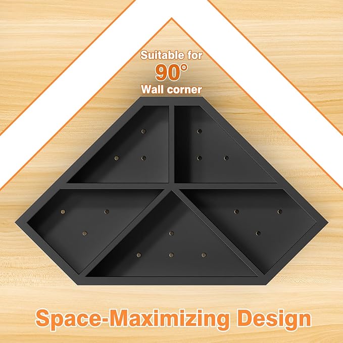Kitchen Utensils Holder with 5 Compartments, Corner Utensil Caddy for Countertop, Black Large Wooden Utensil Organizer for Kitchen Countertop for Silverware Spoon Spatula - Image 8