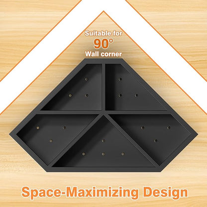 Kitchen Utensils Holder with 5 Compartments, Corner Utensil Caddy for Countertop, Black Large Wooden Utensil Organizer for Kitchen Countertop for Silverware Spoon Spatula - Image 8