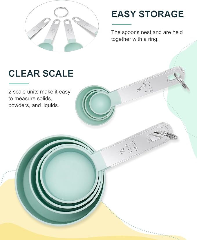Measuring Cups and Spoons Set of 8 Pieces, nesting measuring cups for Measuring Dry or Liquid Ingredients, Stainless Steel Handle, Kitchen Gadgets for Cooking & Baking - Image 5