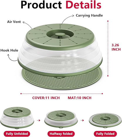 WVM Microwave Splatter Cover & Mat, Vented Collapsible Splatter Guard dish Plate lid & Silicone Round Kitchen Mat for Food, Meal Prep - Image 6