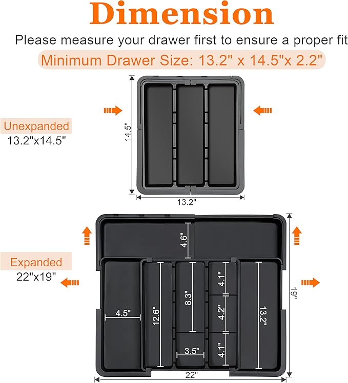 Spaclear Large Utensil Drawer Organizer Expandable Silverware Organizer for Kitchen Drawer Adjustable Cooking Utensil Holder Cutlery Flatware Tray Spatula Tools Gadgets Storage Dividers Plastic Black - Image 2