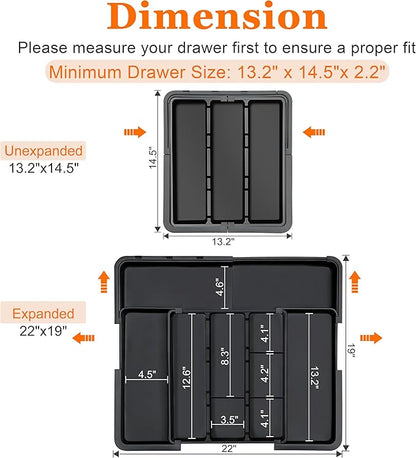 Spaclear Large Utensil Drawer Organizer Expandable Silverware Organizer for Kitchen Drawer Adjustable Cooking Utensil Holder Cutlery Flatware Tray Spatula Tools Gadgets Storage Dividers Plastic Black - Image 2