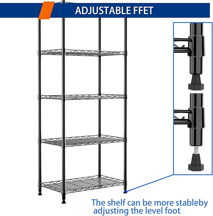 REGILLER 5-Wire Shelving Metal Storage Rack Adjustable Shelves,Standing Storage Shelf Units for Laundry Bathroom Kitchen Pantry Closet(Black,11.8" D x 21.2" W x 53.5" H) - Image 7