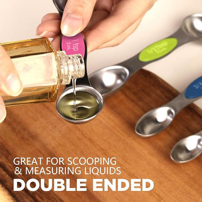 ChefAide Pack of 8 Stainless Steel Magnetic Measuring Spoons Set, Dual Sided, Stackable, Adjustable Teaspoon and Tablespoon Measure Spoon with Leveler, Kitchen Gadgets - Image 5