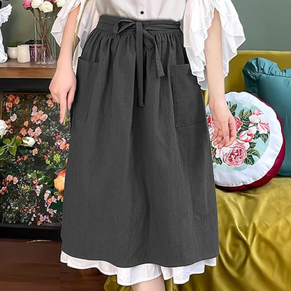 Cotton Linen Half Apron for Women Vintage Waist Apron Ruffle Plain Bright Color for Cooking Painting Artwork