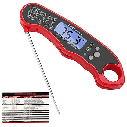 Lonicera Meat Thermometer Digital for Cooking Food. Waterproof & Instant Read for Kitchen Baking, BBQ. with Foldable Probe, Backlight & Calibration (Red) by LONICERA